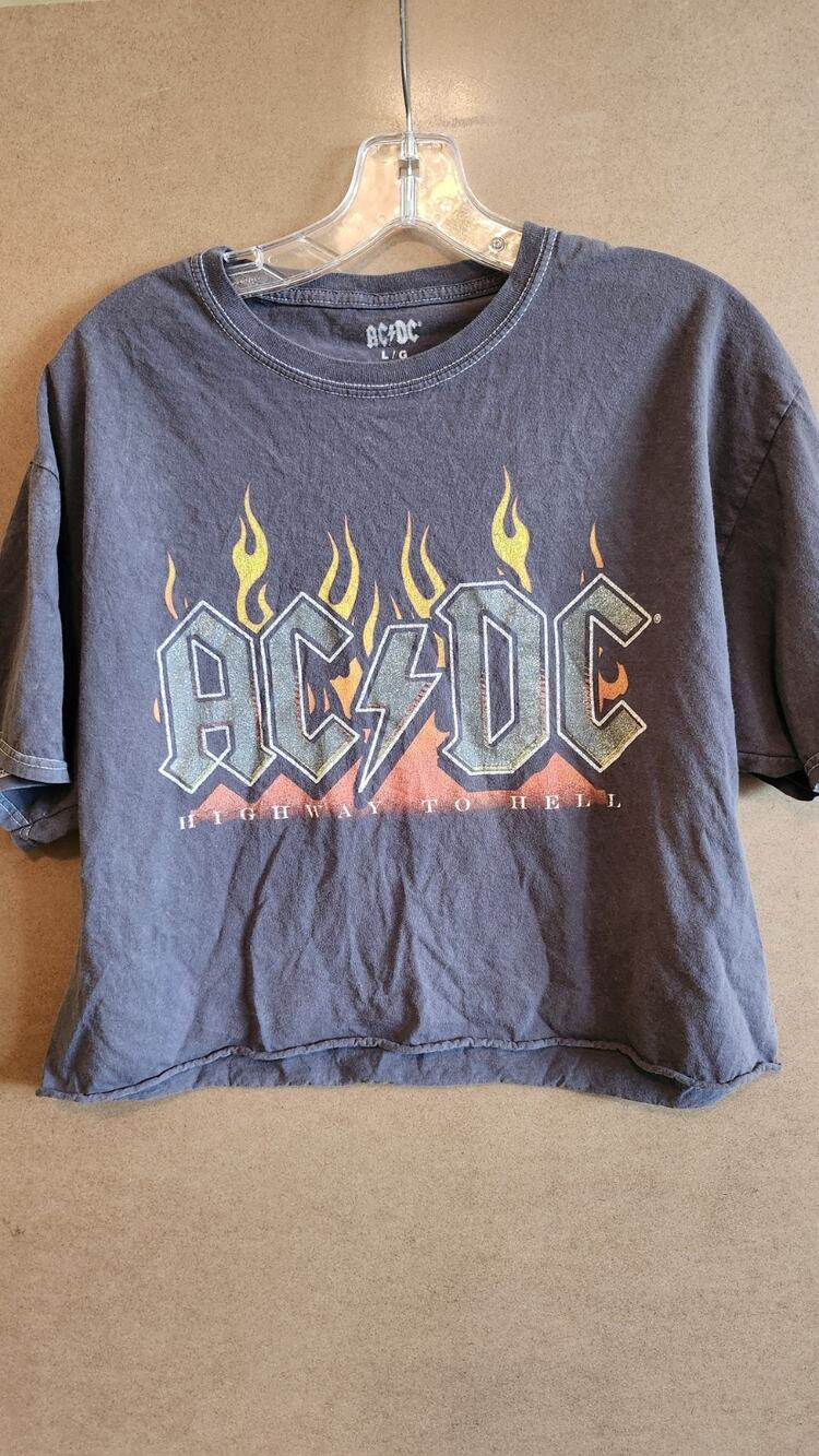AC/DC Highway To Hell Cropped Graphic Tee Women's Size L Gray Rock Band Wt146